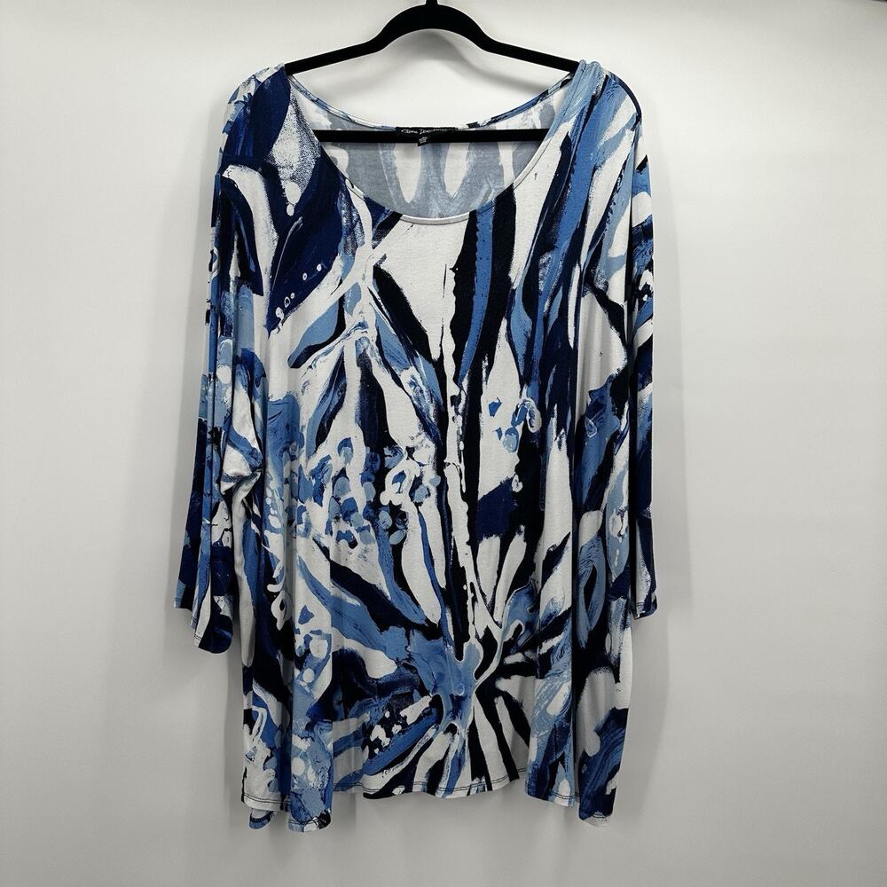 Claire Desjardins Tunic Top Womens 3X Blue Abstract Print Oversized Art Stretch